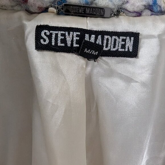 Steve Madden White Multicolor Wool High Pile Collared Coat - Picture 8 of 9